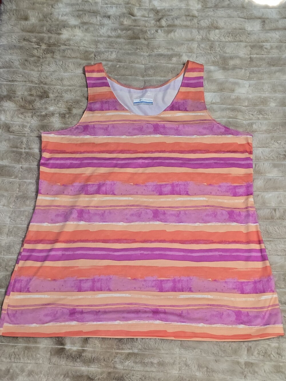 Columbia Omni-Wick Pink Orange Striped Tank Top Size Large L Activewear
